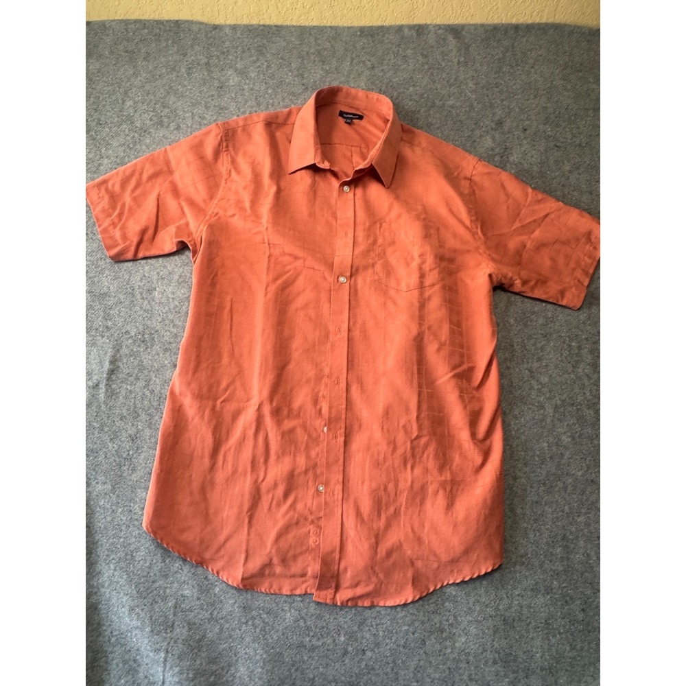 Croft & Barrow Shirt Mens XLT Orange Plaid Pleated Short Sleeve Casual Button Up